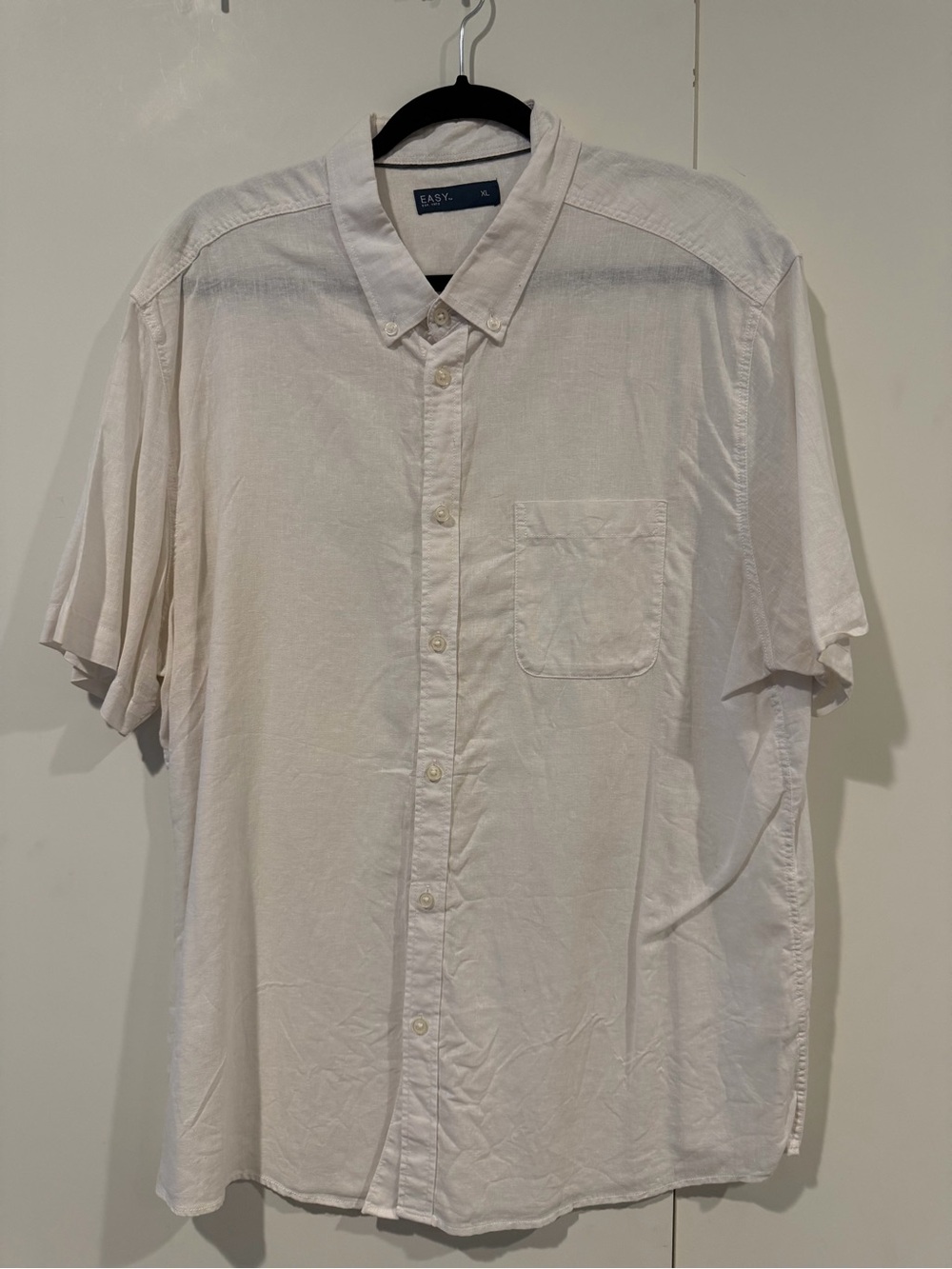 Linen-Blend Short Sleeve Button-Up Shirt in Cream